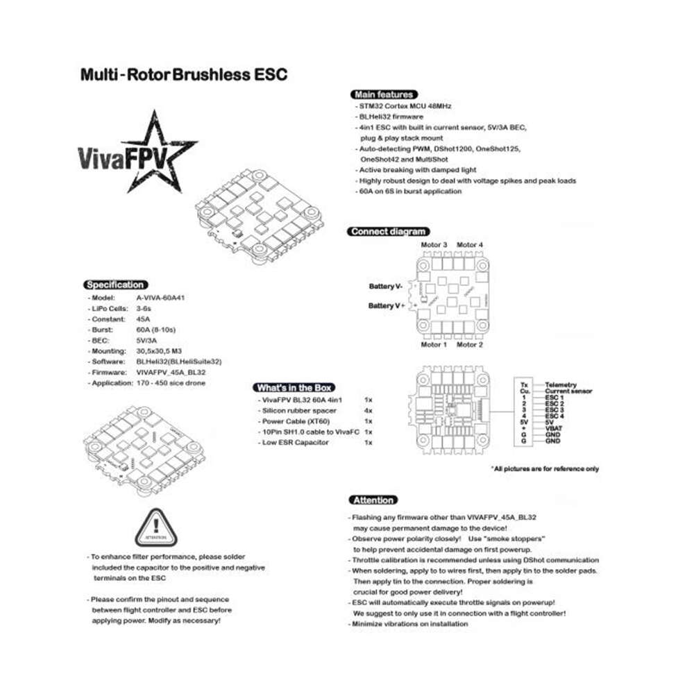 VivaFPV 45A BL32 4in1 Dshot1200 3-6S ESC BLOWOUT 4